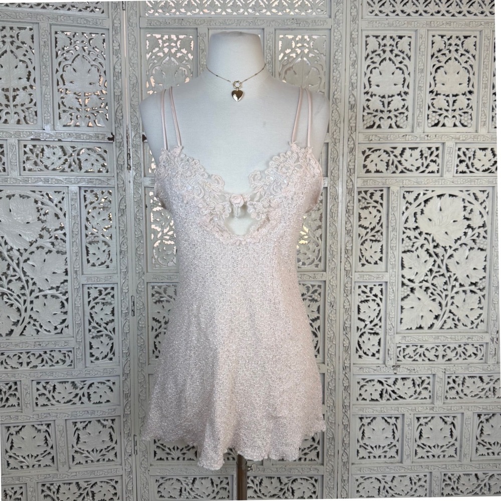 Vtg Light Pink‎ Lace Night Slip Lingerie Womens Medium Fairy Coquette Romantic